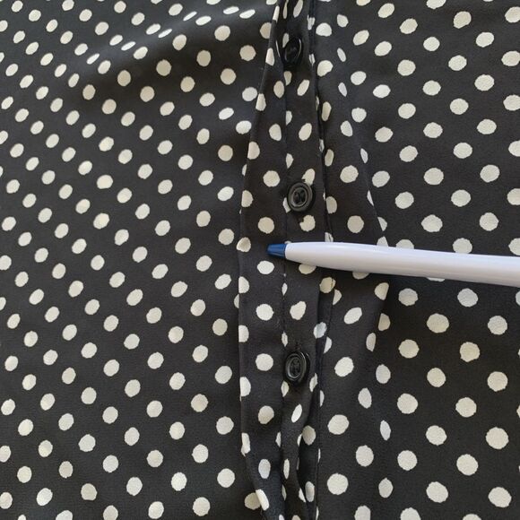 INC Womens Tie Front Short Sleeve Button Blouse Top Black White Polka Dots Sz 2 - Picture 4 of 7
